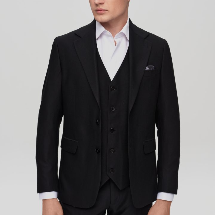 Чоловічий костюм чорний зі структурної тканини