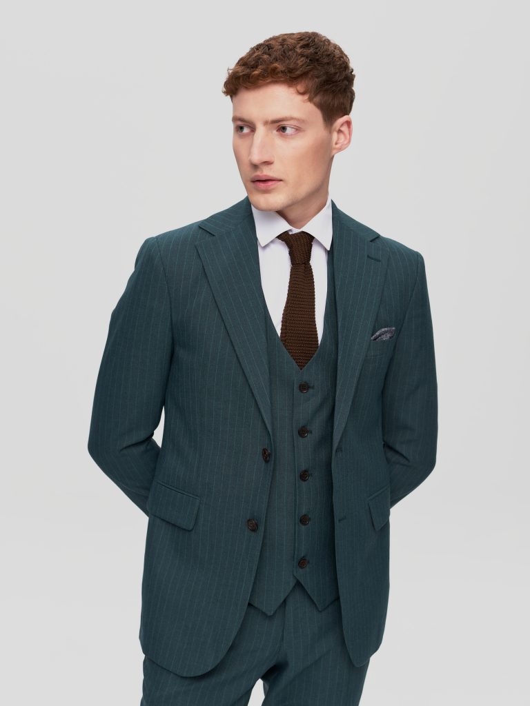Класичний чоловічий костюм смарагдовий в смужку